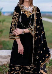 303 - Embroidered Velvet 3-Piece Dress with Velvet Shawl