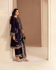 968-3PC Embroidered Velvet Dress With Shamooz Silk Trouser