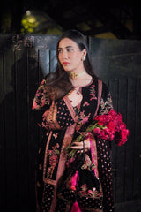 7007 - Embroidered Velvet Dress with Embroidered Dupatta