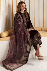 750 - Embroidered Velvet 3-Piece Dress with Organza Dupatta