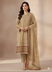 1017-3PC Velvet Embroidered Dress With Embroidered Chiffon Dupatta