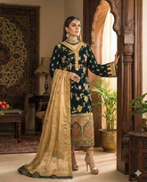 983-3 PC Velvet Embroidered Shirt With Organza Embroidered Dupatta