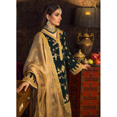 742-DL Velvet Heavy Embroidered Shirt With Organza Heavy Embroidered Dupatta