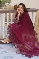 312 - Embroidered Velvet 3-Piece Dress with Embroidered Organza Dupatta