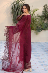 312 - Embroidered Velvet 3-Piece Dress with Embroidered Organza Dupatta