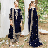 967-3PC Velvet Embroidered Dress With Velvet Embroidered Shawl
