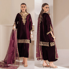 979-3 Piece Embroidered Velvet Dress