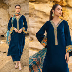 430 - Embroidered Velvet Dress with Printed Karandi shawl