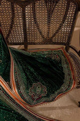 974 GREEN-3piece Embroidered Velvet Dress