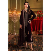 1022-3PC Velvet Embroidered Dress With Embroidered Chiffon Dupatta