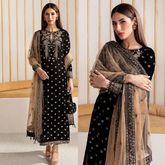 963-3PCs Embroidered Velvet Dress With Embroidered Organza Dupatta