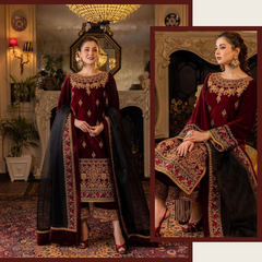 617 3PC Velvet Embroidered Shirt With Organza Embroidered Dupatta