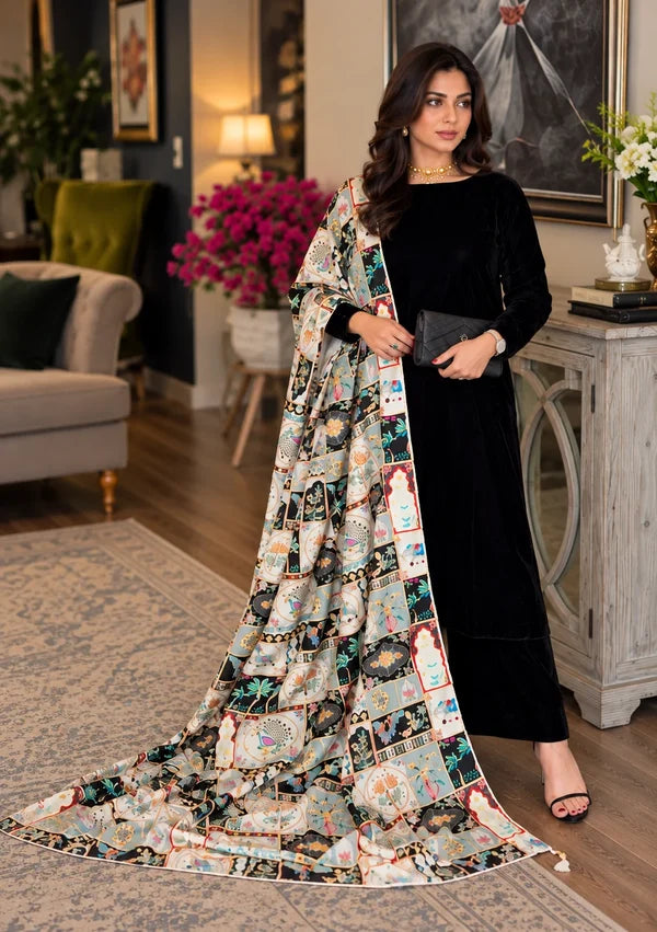Dilkash Libas Embroidered Micro Velvet 3 Piece D-2018