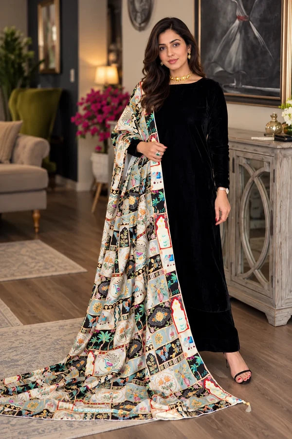 Dilkash Libas Embroidered Micro Velvet 3 Piece D-2018