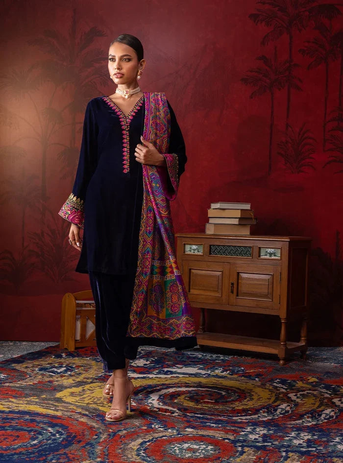 Dilkash Libas Embroidered Micro Velvet 3 Piece D-2012