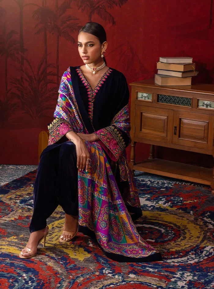 Dilkash Libas Embroidered Micro Velvet 3 Piece D-2012