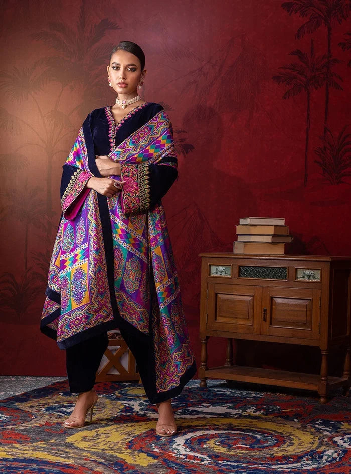 Dilkash Libas Embroidered Micro Velvet 3 Piece D-2012