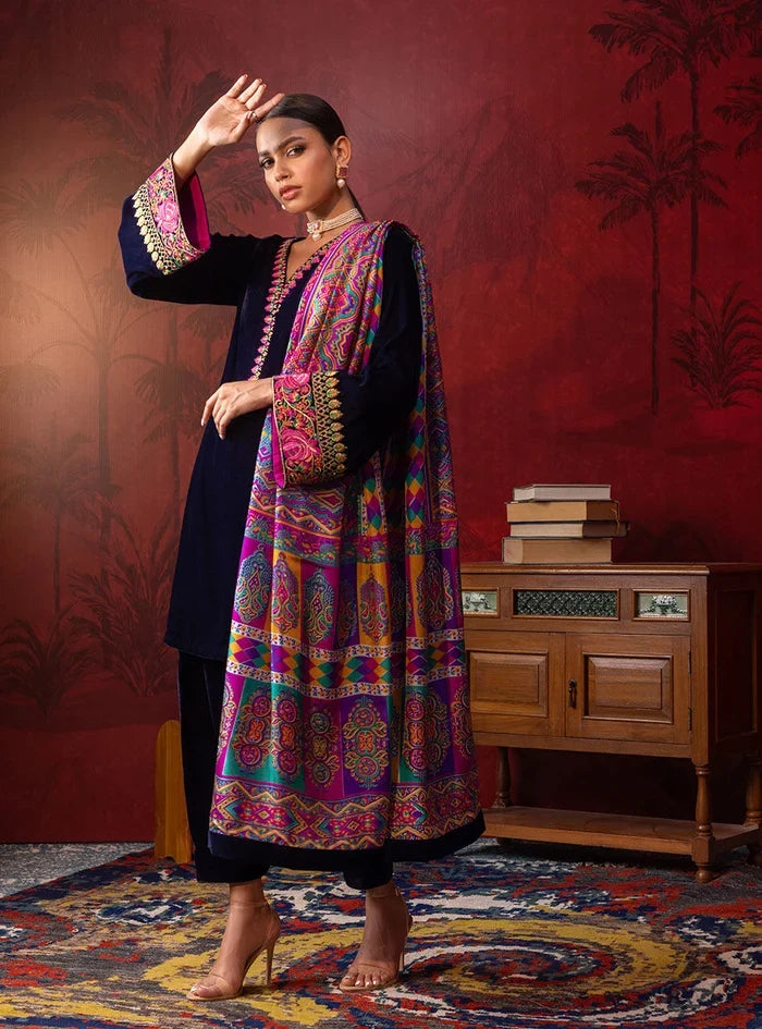 Dilkash Libas Embroidered Micro Velvet 3 Piece D-2012