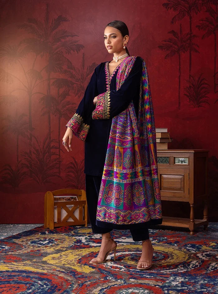 Dilkash Libas Embroidered Micro Velvet 3 Piece D-2012