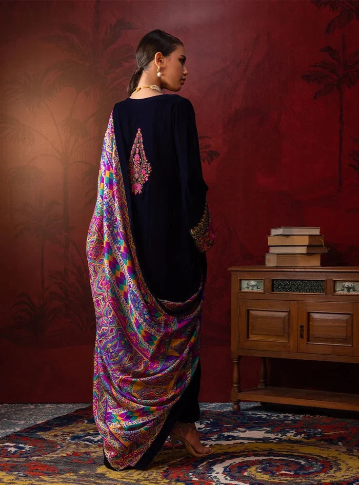 Dilkash Libas Embroidered Micro Velvet 3 Piece D-2012
