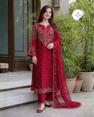 3 Piece - Unstitched Embroidered Lawn Fabric  DL-1005