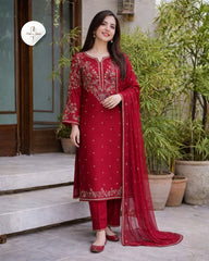 3 Piece - Unstitched Embroidered Lawn Fabric  DL-1005