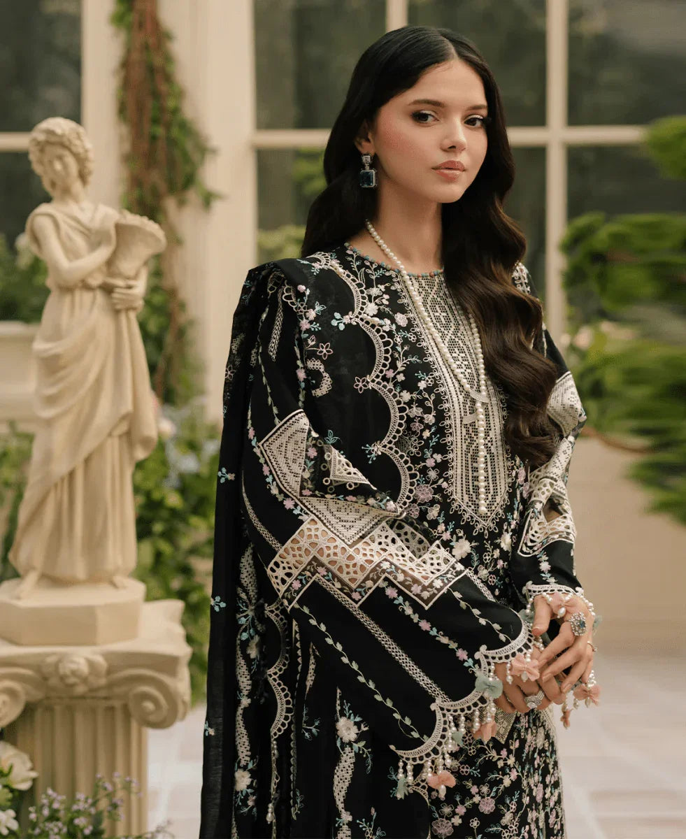BIN ILYAS Lawn Chikenk-Kari Embroidered Three Piece DL- 1022 Black