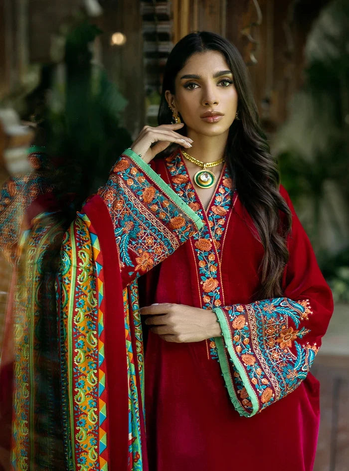 Dilkash Libas Embroidered Micro Velvet 3 Piece D-2010