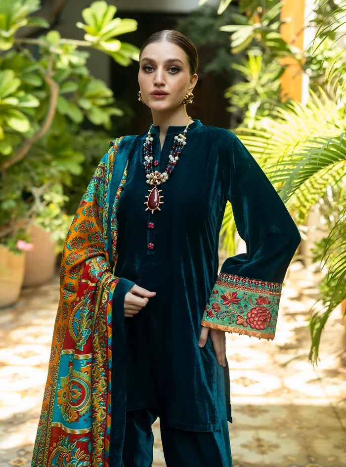 Dilkash Libas Embroidered Micro Velvet 3 Piece D-2011