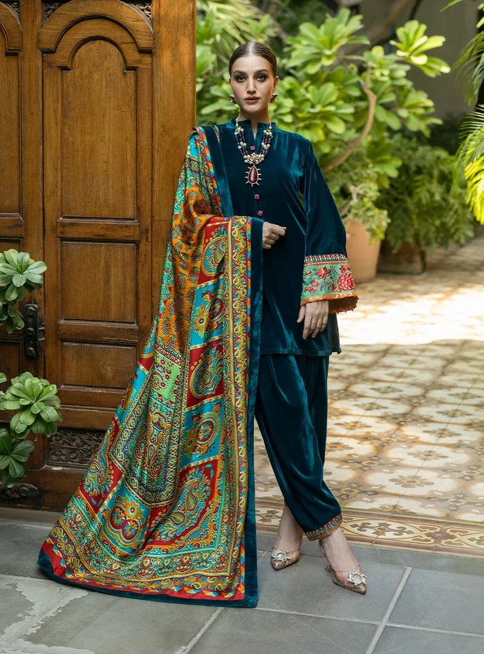 Dilkash Libas Embroidered Micro Velvet 3 Piece D-2011