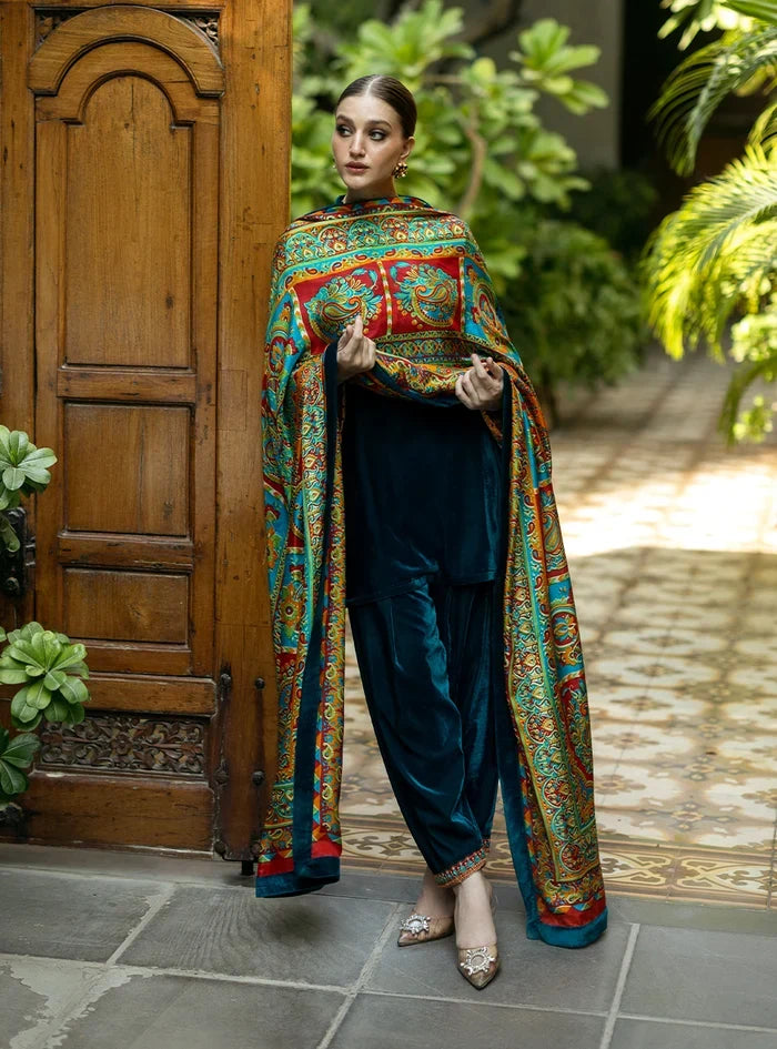 Dilkash Libas Embroidered Micro Velvet 3 Piece D-2011