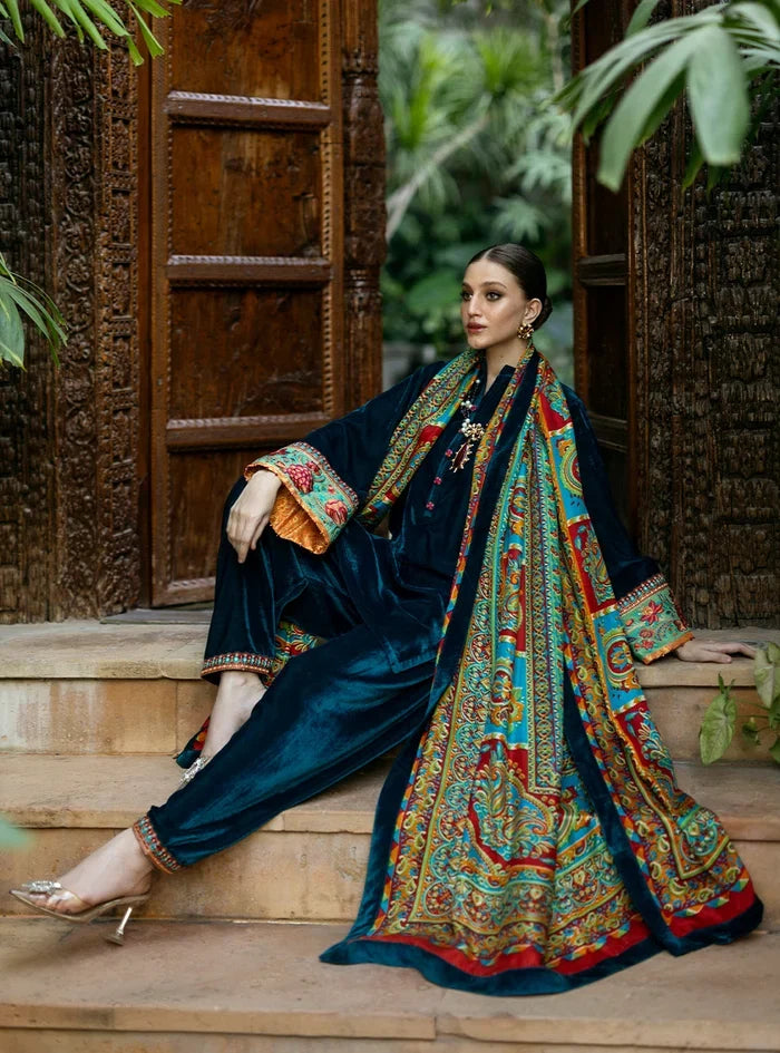 Dilkash Libas Embroidered Micro Velvet 3 Piece D-2011