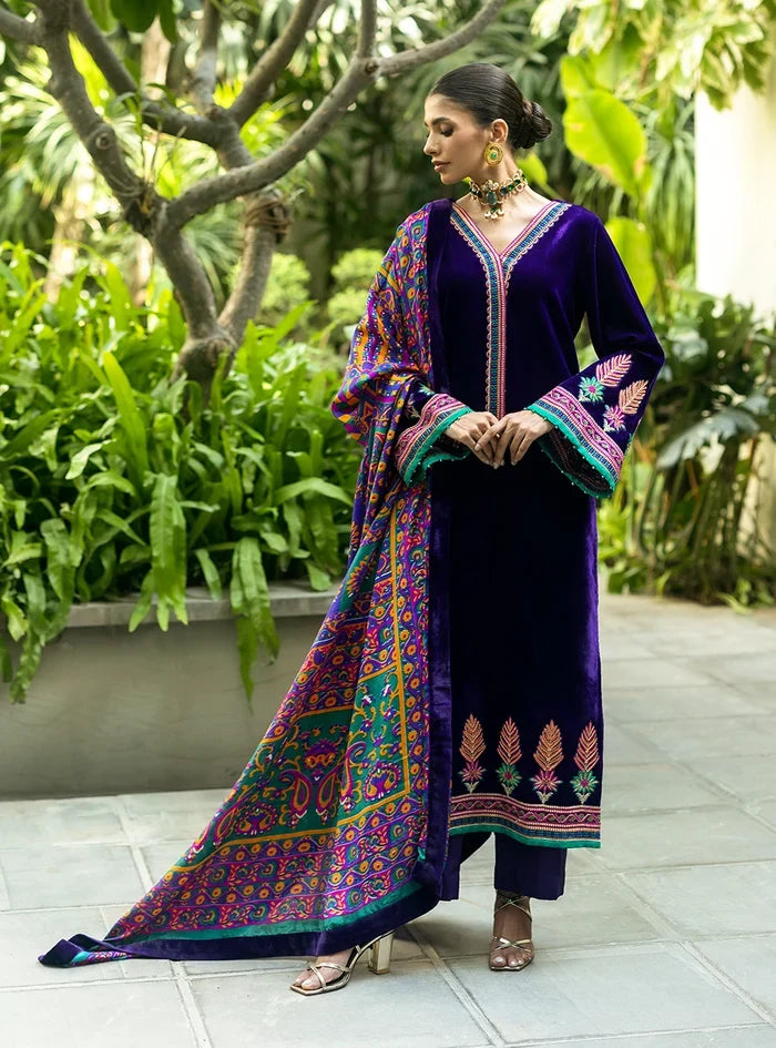 Dilkash Libas Embroidered Micro Velvet 3 Piece D-2005