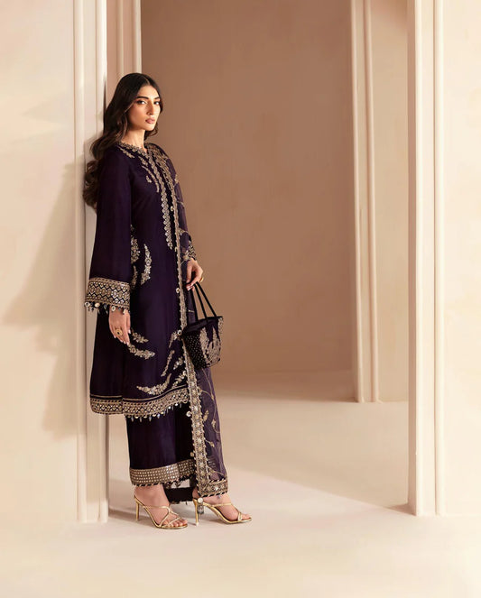 968-3PC Embroidered Velvet Dress With Shamooz Silk Trouser