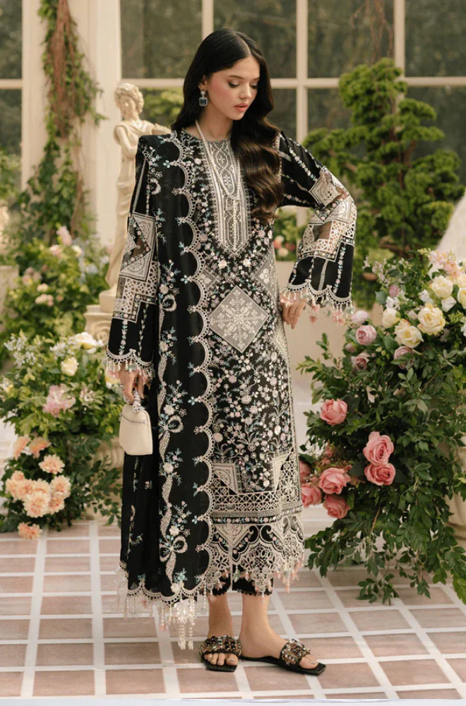 BIN ILYAS Lawn Chikenk-Kari Embroidered Three Piece DL- 1022 Black