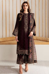 750 - Embroidered Velvet 3-Piece Dress with Organza Dupatta