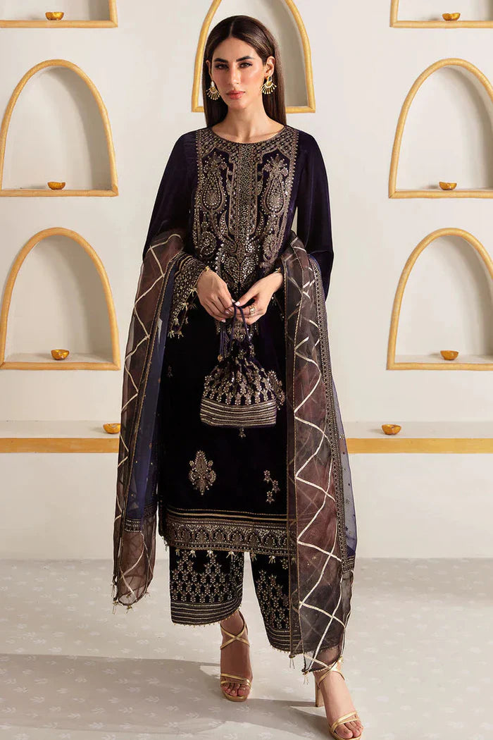 7001 Embroidered Velvet Dress with Organza Embroidered Dupatta