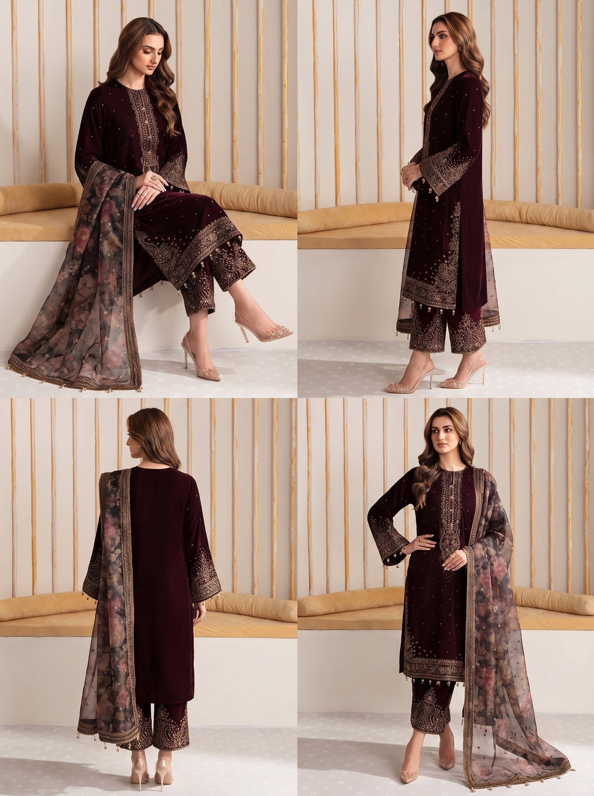 Dilkash Libas Embroidered Micro Velvet 3 Piece D-2001