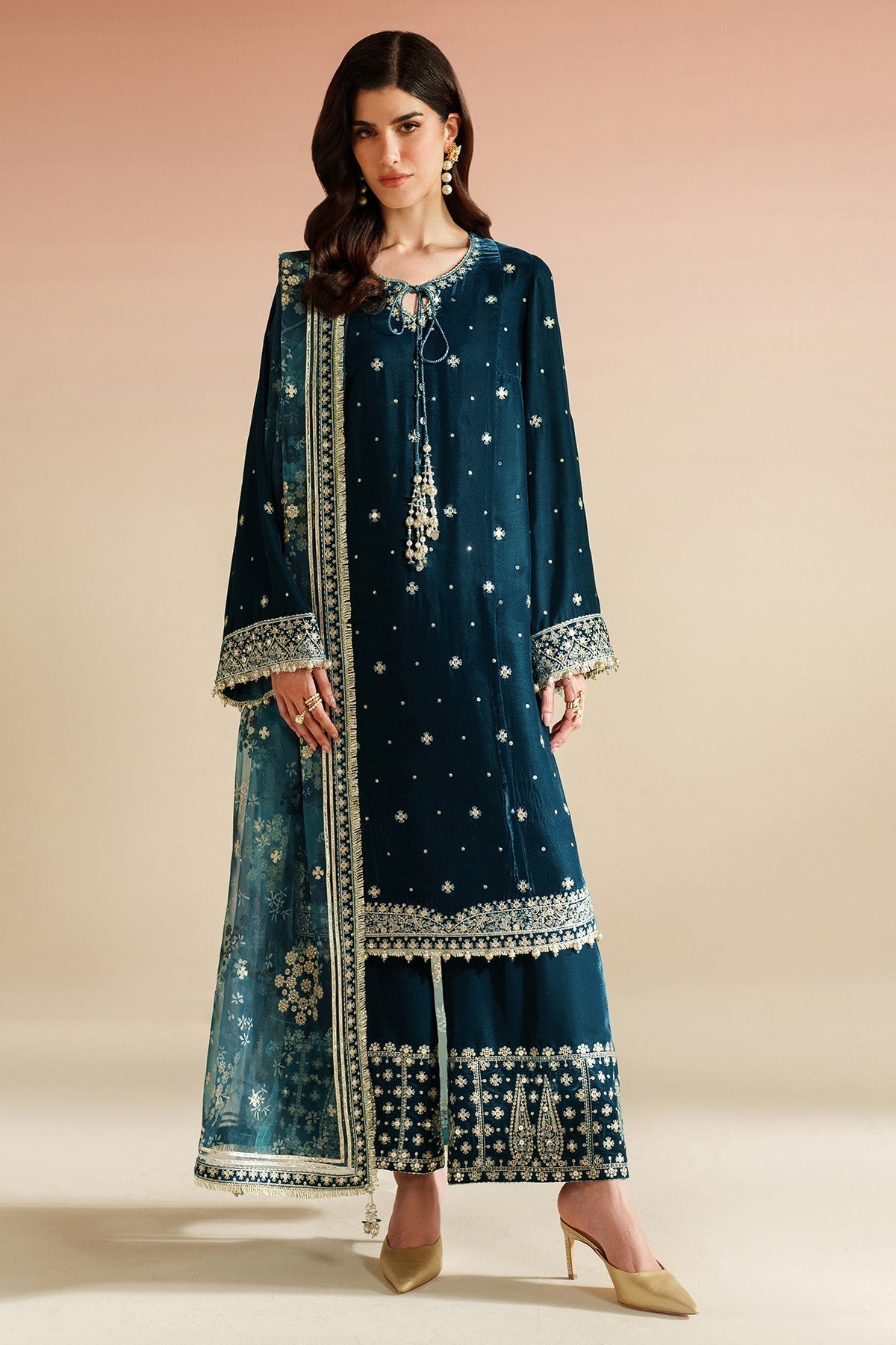 7009 - JZ Embroidered Velvet 3-Piece Dress
