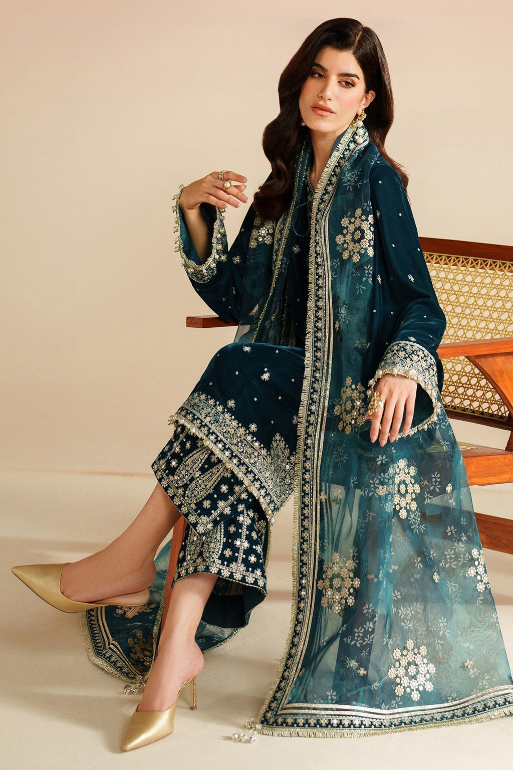 7009 - JZ Embroidered Velvet 3-Piece Dress
