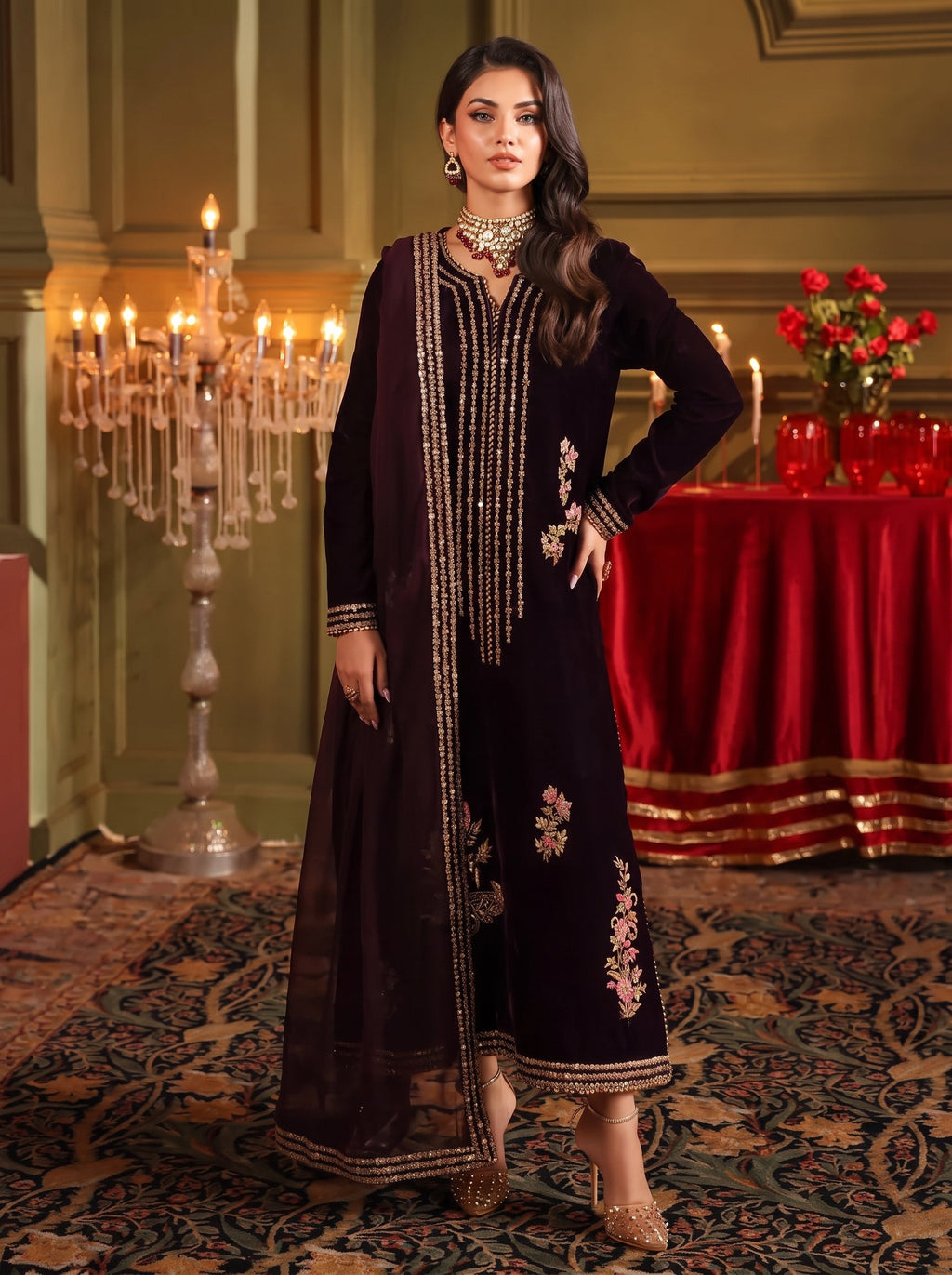 Dilkash Libas Embroidered Micro Velvet 3 Piece D-2008