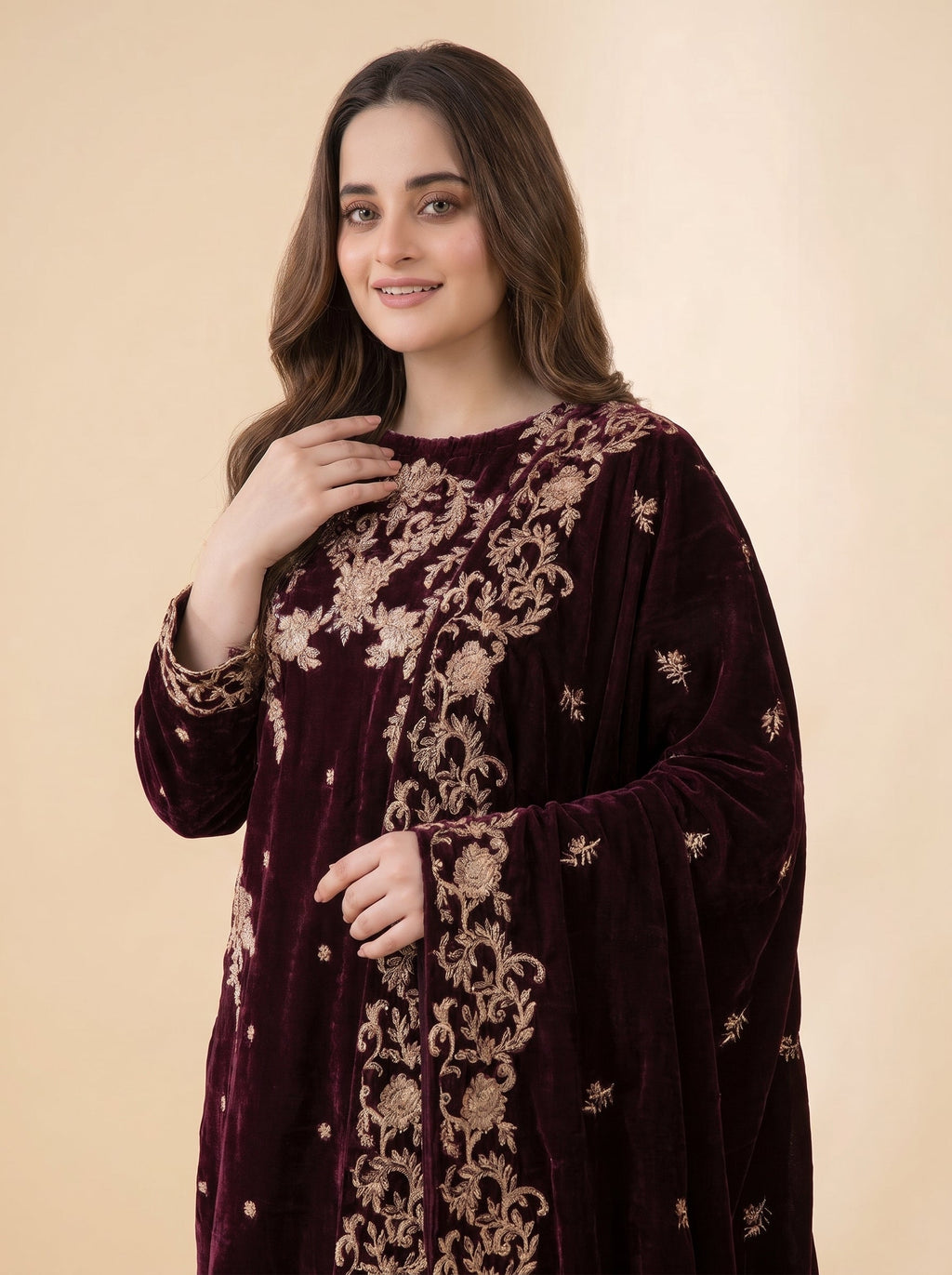 Dilkash Libas Embroidered Micro Velvet 3 Piece D-2007