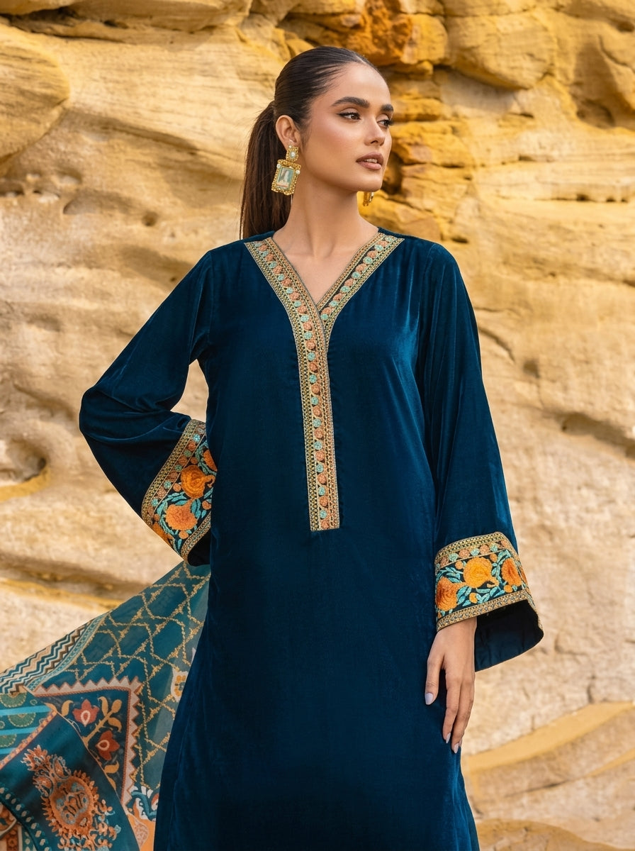 Dilkash Libas Embroidered Micro Velvet 3 Piece D-2009