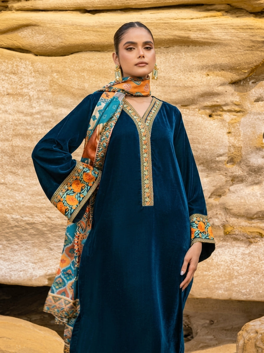 Dilkash Libas Embroidered Micro Velvet 3 Piece D-2009