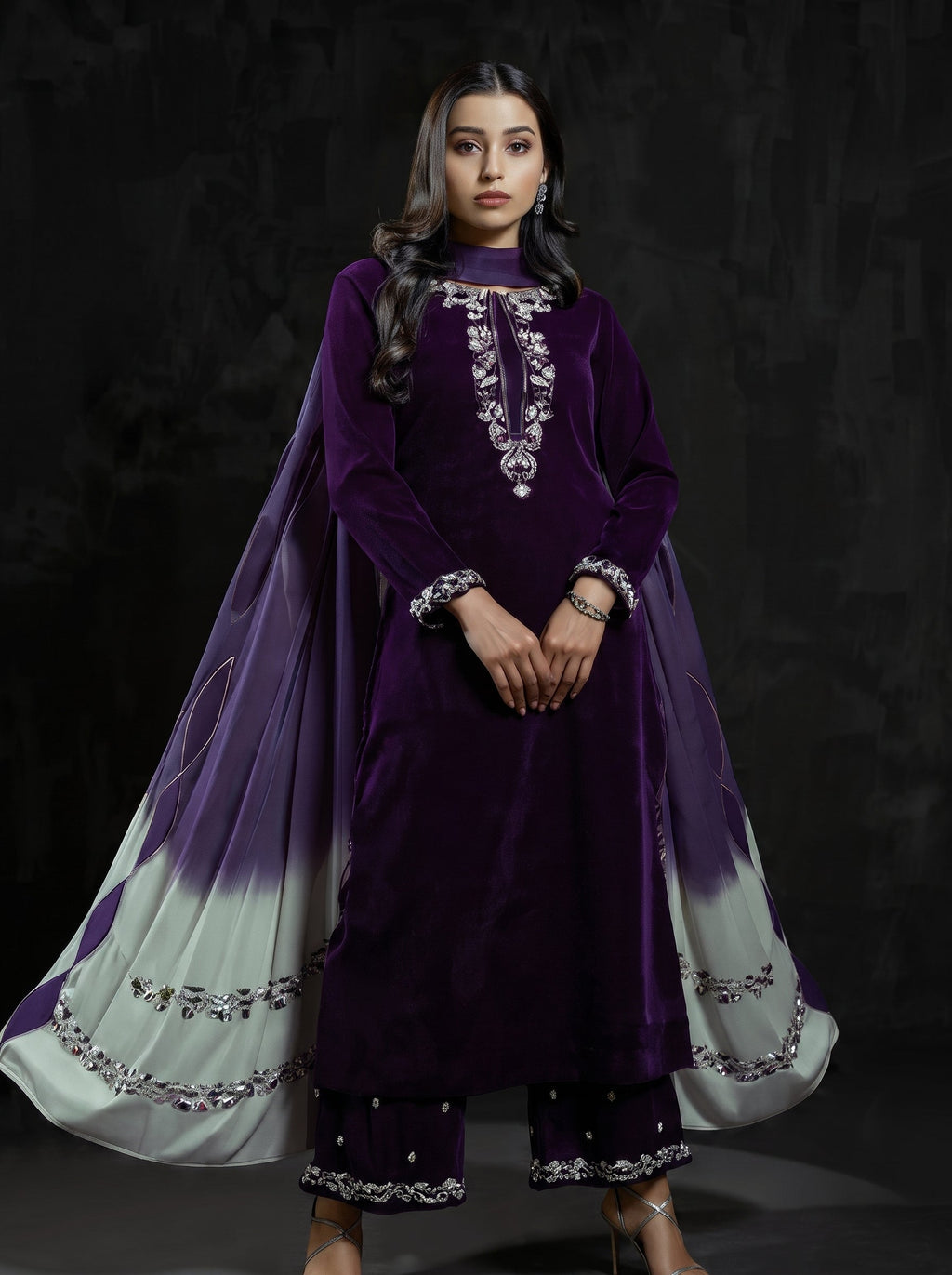 Dilkash Libas Embroidered Micro Velvet 3 Piece D-2003