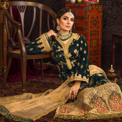 742-DL Velvet Heavy Embroidered Shirt With Organza Heavy Embroidered Dupatta