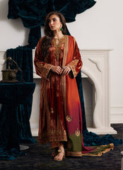 1035 DL Embroidered Velvet 3Pc with velvet Embroidered Shawal