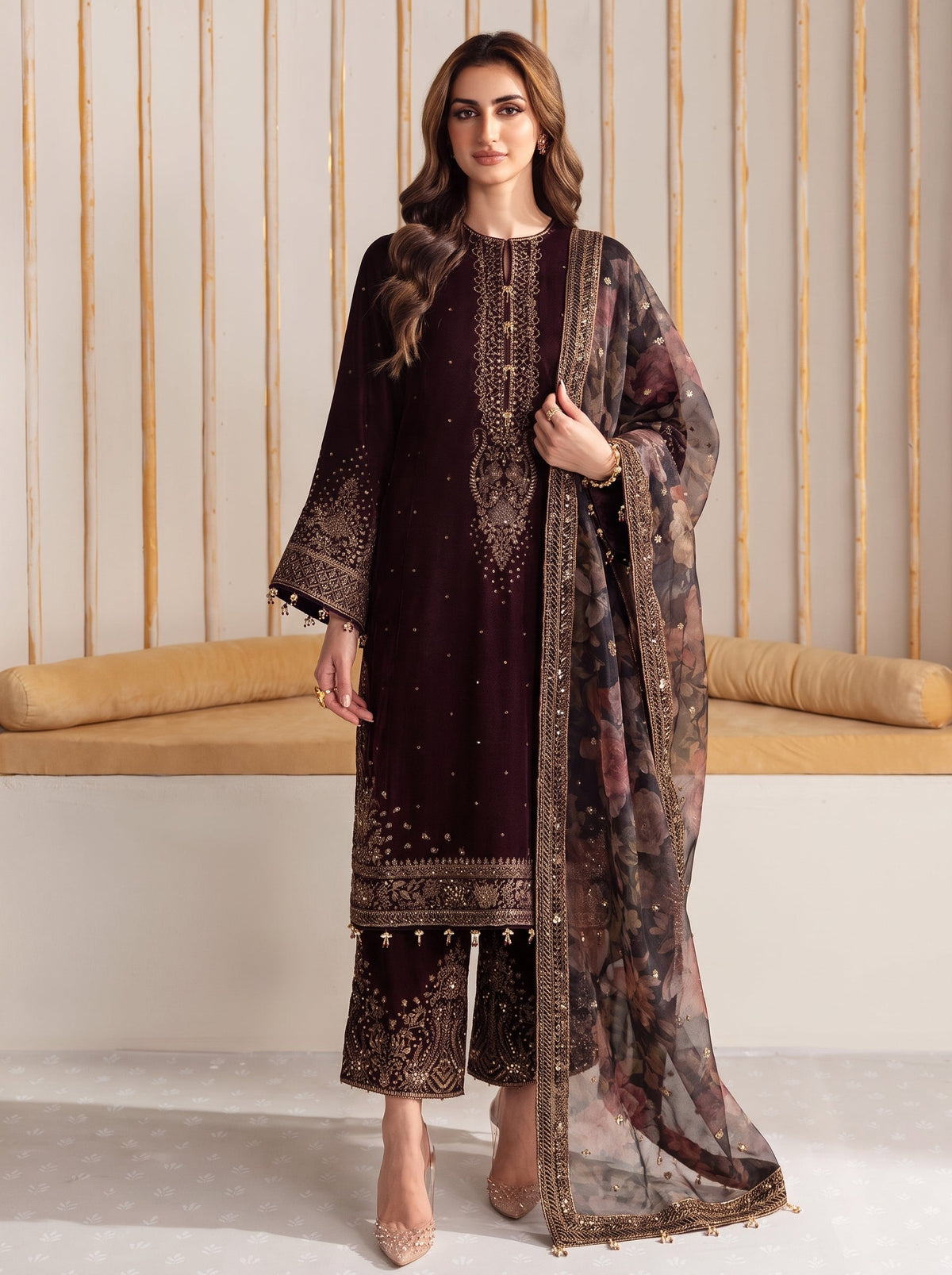 Dilkash Libas Embroidered Micro Velvet 3 Piece D-2001