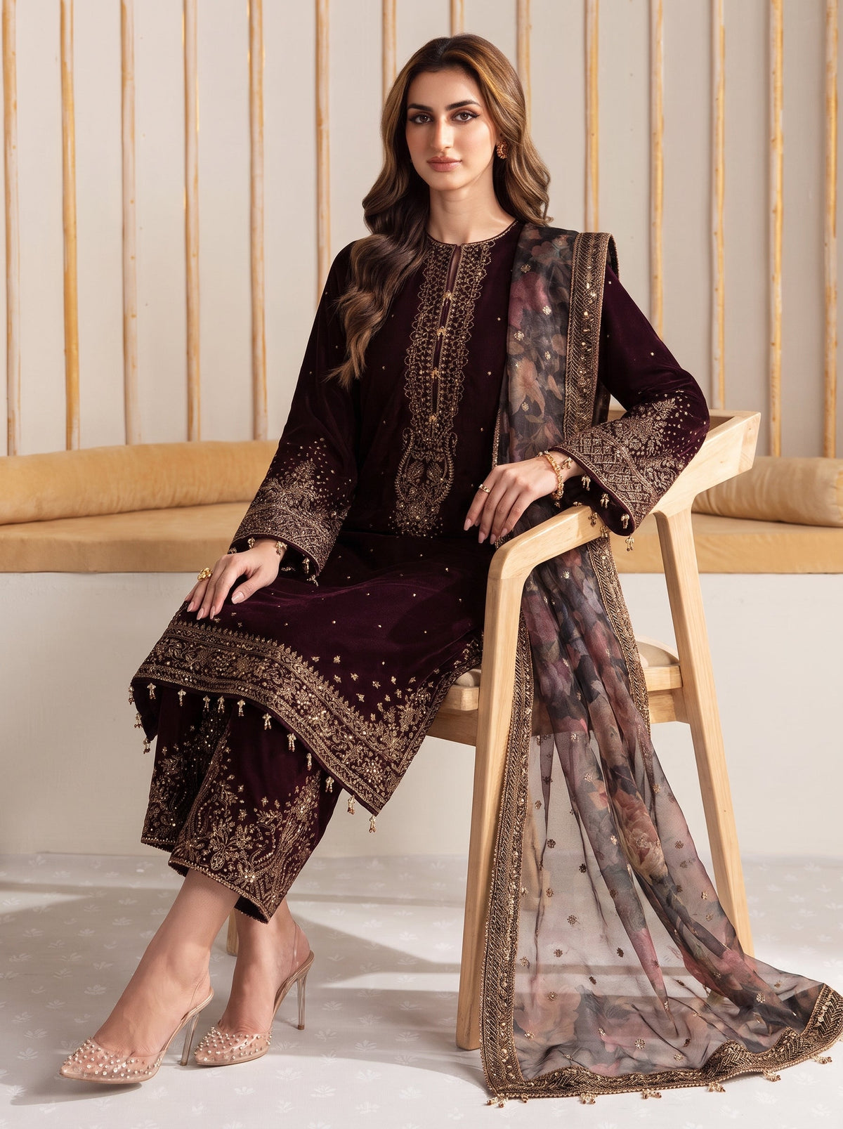 Dilkash Libas Embroidered Micro Velvet 3 Piece D-2001