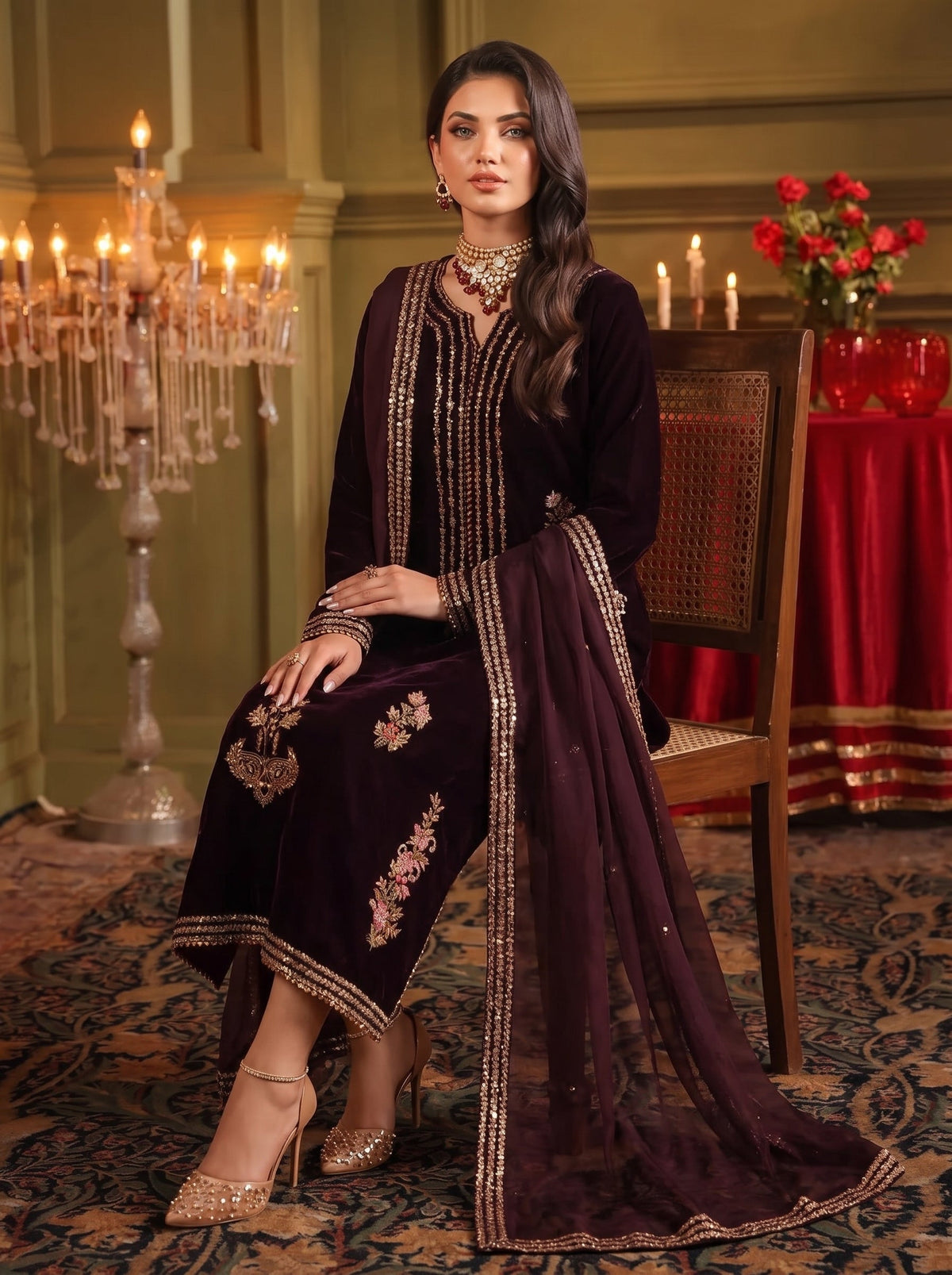 Dilkash Libas Embroidered Micro Velvet 3 Piece D-2008